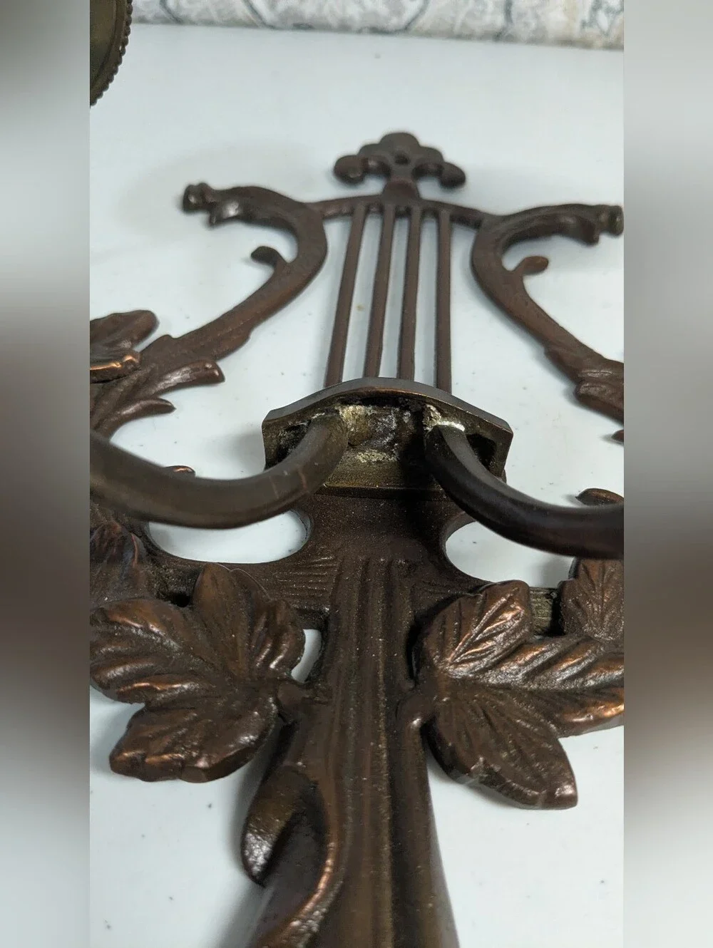 NWT Candle Wall Sconce 2 Arm Lyre Harp Cast Iron | Cottage Decor
